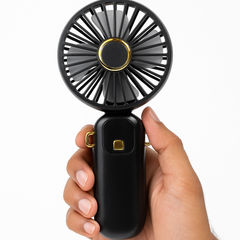 Luxury Black Mini Handheld Fan – USB Rechargeable with Gold Accents