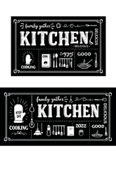 Vintage Chalkboard Style Kitchen Mat Set - 2 Piece Non-Slip Anti-Fatigue Mats for Cooking, Baking
