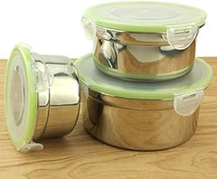 Stainless Steel Food Storage Bowls with Locking Lids – 3-Piece Airtight Set