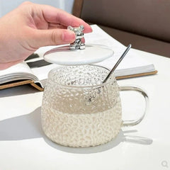 Elegant Glass Honey Jar with Bear Lid & Spoon – Textured Crystal Design