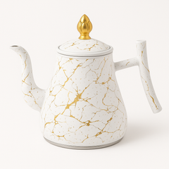 Royal White Marble Gold Vein Teapot – Elegant Designer Kettle for Modern Homes