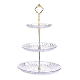 RoyalServe 3-Tier Acrylic Dessert Stand – Elegant Transparent Plates with Golden Rod for Parties, High Tea & Home Décor