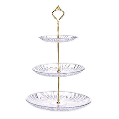 RoyalServe 3-Tier Acrylic Dessert Stand – Elegant Transparent Plates with Golden Rod for Parties, High Tea & Home Décor