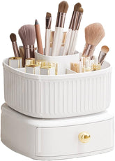 Luxury Rotating Makeup Brush Holder with Drawer Organizer