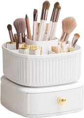 Luxury Rotating Makeup Brush Holder with Drawer Organizer