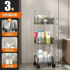 Vintage Gold 3-Tier Rolling Storage Cart with Perforated Metal Baskets