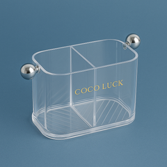 COCO LUCK Transparent Acrylic Storage Organizer – 3-Compartment Holder with Chrome Side Handles