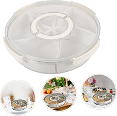 Round Multi-Section Dry Fruit & Snack Storage Box with Rotating Lid – 6-Compartment Organizer
