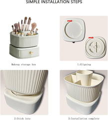 Luxury Rotating Makeup Brush Holder with Drawer Organizer