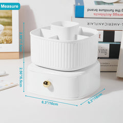 Luxury Rotating Makeup Brush Holder with Drawer Organizer