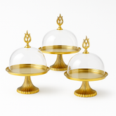 Royal Gold Cake Stand Set with Dome Covers – 3-Piece Luxury Dessert Display