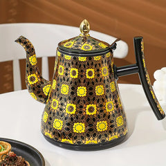 Regal SunKraft™ Hand-Painted Decorative Kettle – Yellow Mosaic Floral with Gold Top