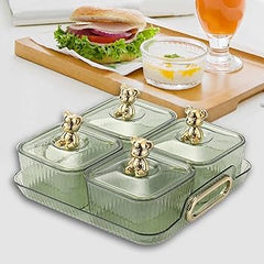 Luxury 4-Grid Acrylic Dry Fruit & Snack Box with Golden Bear Handles – Elegant Serving Organizer