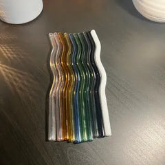 Pastel Wavy Glass Straws – Set of 4 Reusable Eco-Friendly Drinking Straws (Lavender, Pink, Yellow, Green)