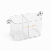 COCO LUCK Transparent Acrylic Storage Organizer – 3-Compartment Holder with Chrome Side Handles