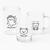 Cute Bear-Themed Transparent Glass Mug Set – Aesthetic Drinkware for Daily Use
