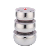 Stainless Steel Food Storage Bowl Set with Airtight Lids – 3-Piece Stackable Design