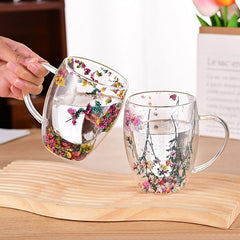 Elegant Floral Butterfly Clear Glass Mug Set – Heat Resistant Design