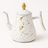 Elegant White Marble Teapot with Gold Veins – Luxury Designer Kettle