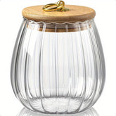 Elegance Curve™ Ribbed Glass Jar with Wooden Lid & Gold Twist Handle