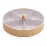 EcoWood 6-Section Round Dry Fruit Organizer – Wooden Finish Snack Box with Transparent Lid