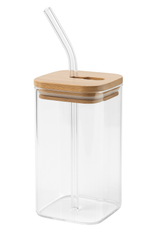 EcoSip™ Glass Tumbler with Bamboo Lid & Straw – Square Minimalist Design