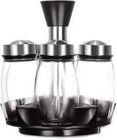 GlideServe™ 360° Rotating Spice Rack Set with 6 Glass Jars & Stainless Steel Lids