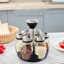 GlideServe™ 360° Rotating Spice Rack Set with 6 Glass Jars & Stainless Steel Lids