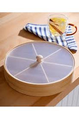 EcoWood 6-Section Round Dry Fruit Organizer – Wooden Finish Snack Box with Transparent Lid