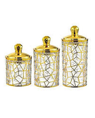 imperial Luxe™ 3-Piece Glass Storage Jar Set with Embossed Design & Golden Lids