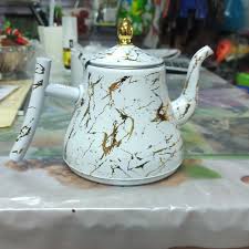 Elegant White Marble Teapot with Gold Veins – Luxury Designer Kettle