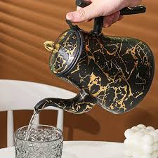Luxury Black Marble Teapot with Golden Veins – Premium Decorative Kettle