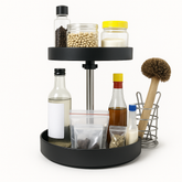 Double Layer 360° Rotating Kitchen Organizer – Spice & Bottle Rack with Brush Holder