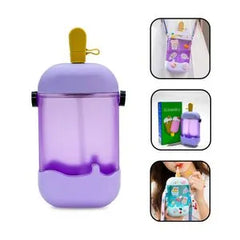 GlowSip™ Pop-Top Water Bottle with Adjustable Cartoon Strap – Purple Edition