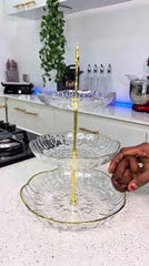 RoyalServe 3-Tier Acrylic Dessert Stand – Elegant Transparent Plates with Golden Rod for Parties, High Tea & Home Décor