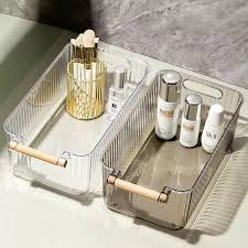 Elegant Ribbed Acrylic Storage Baskets with Gold Handles –Organizers for Bathroom, Vanity & Closet