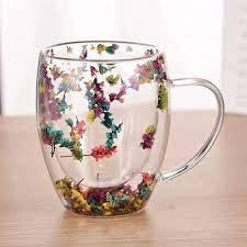 Elegant Floral Butterfly Clear Glass Mug Set – Heat Resistant Design
