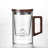 Nordic Eclipse™ Matte Smoke Glass Mug with Walnut Wood Lid & Handle