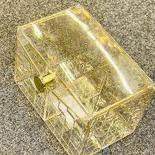 Golden Luxe Acrylic Storage Box – Transparent Organizer with Gold Specks & Divider