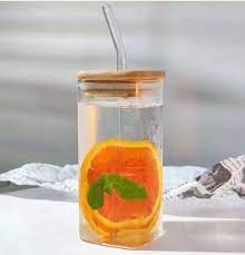 EcoSip™ Glass Tumbler with Bamboo Lid & Straw – Square Minimalist Design