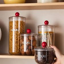 Elegant Ribbed Acrylic Storage Jar Set – 4-Piece Clear Containers with Red Ball Knobs