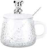 Elegant Glass Honey Jar with Bear Lid & Spoon – Textured Crystal Design