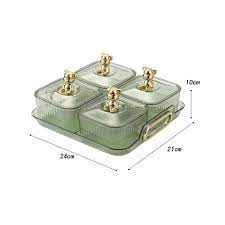 Luxury 4-Grid Acrylic Dry Fruit & Snack Box with Golden Bear Handles – Elegant Serving Organizer