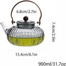 Vintage Ribbed Glass Teapot with Wooden Handle – 900ml Elegant Pouring Kettle