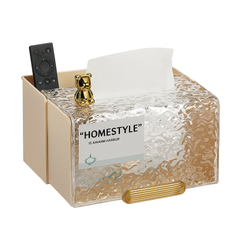 Premium Textured Acrylic Tissue Box Organizer with Remote Holder -