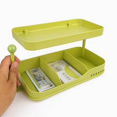 Smart Dual-Tier Multipurpose Desk Organizer – Rotating Storage Stand with Compartments