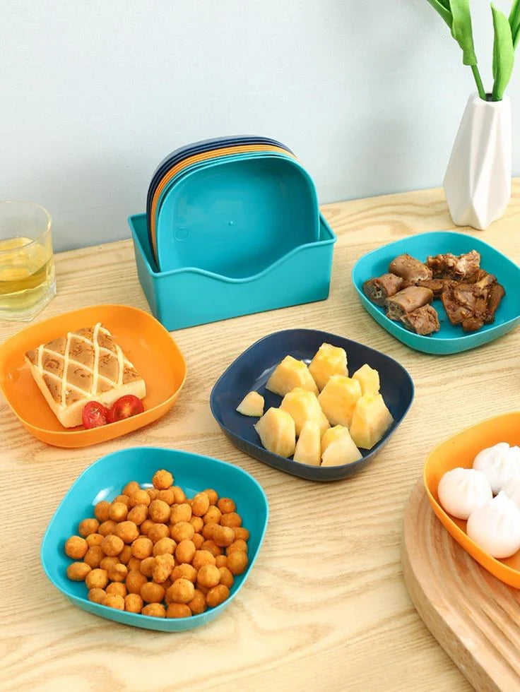 StackMate Plate Set with Organizer – 10-Piece Modern Square Dinner Plates Set