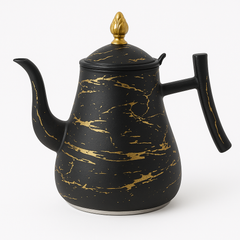 Royal Matte Black Gold-Marble Teapot – Decorative Luxe Kettle