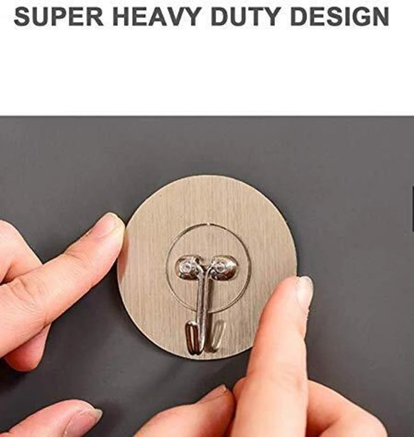 Heavy-Duty Golden Round Adhesive Wall Hooks – 10-Piece Self-Stick Stainless Steel Hook Set