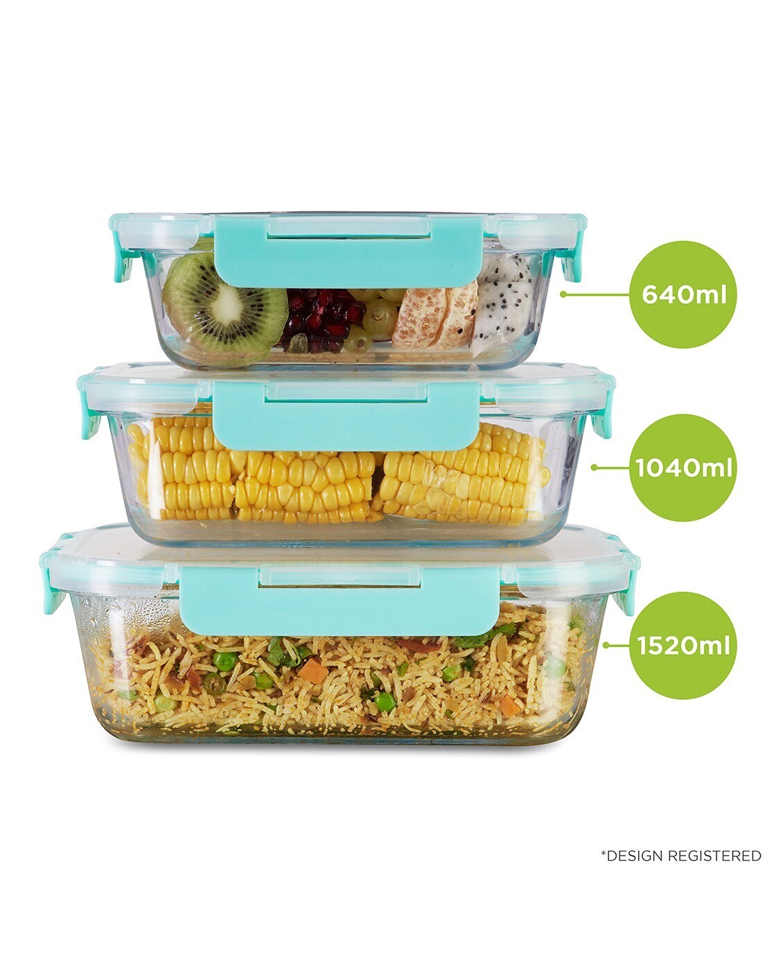 Airtight Glass Food Storage Containers – 3-Piece Stackable Set with Locking Lids